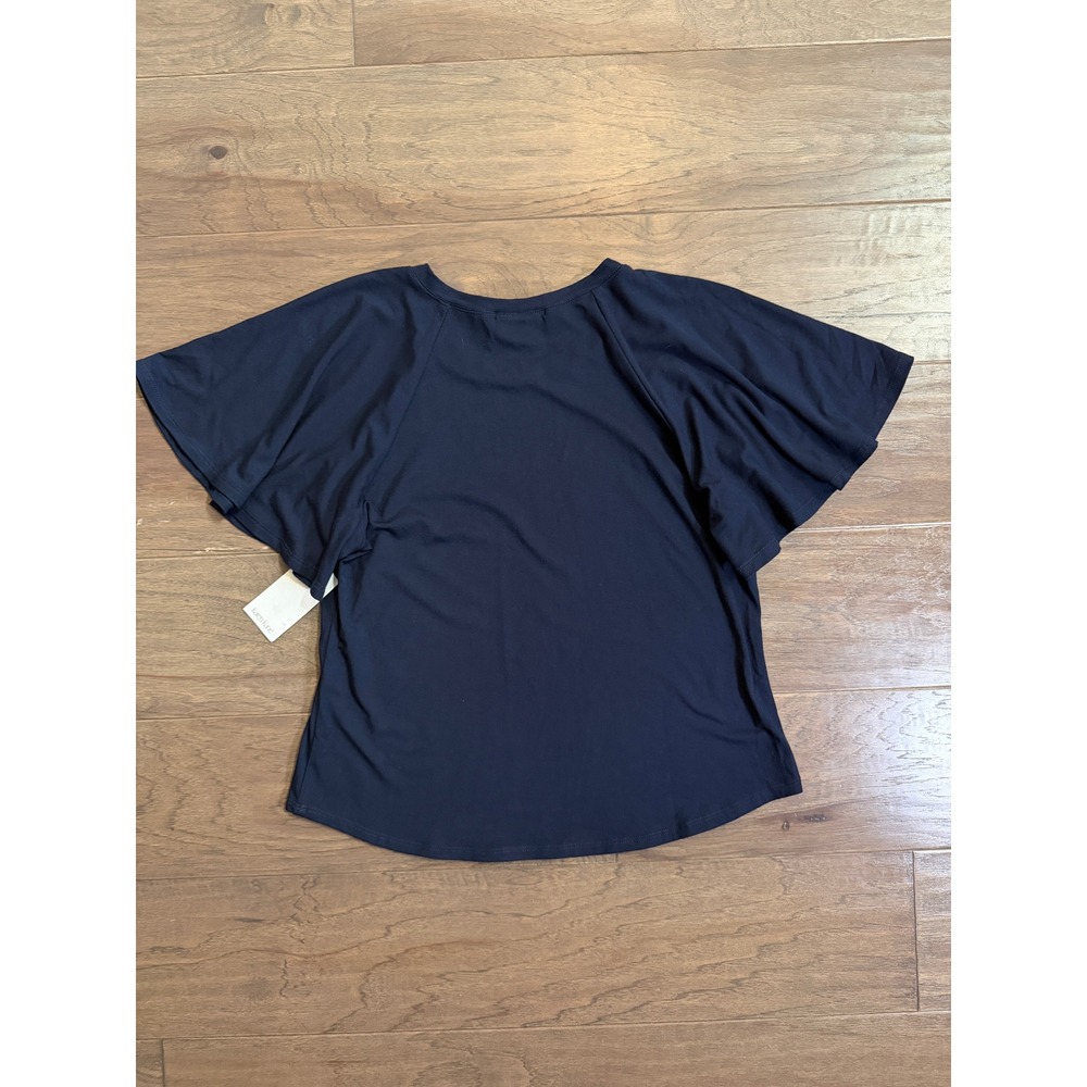 NWT Karen Kane Navy Blue Flutter Sleeve Rayon Stretch Top MP Made in USA - Picture 3 of 6